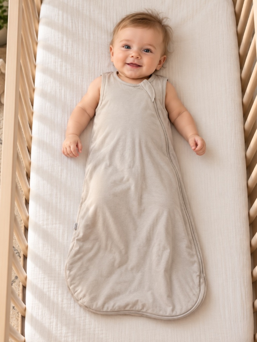 Kyte Baby Sleep Sack Beige Oat Neutral Bamboo Sleep Bag Sleeveless Zip Wearable